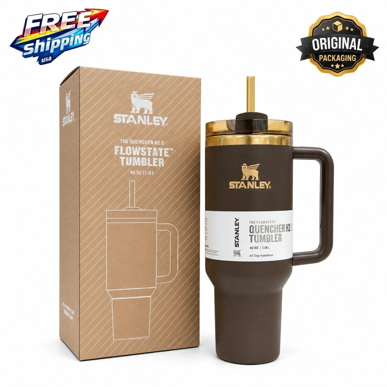 Stanley Chocolate Gold Quencher H2.0 FlowState Tumbler 40 oz | Limited Edition Factory Sealed NEW