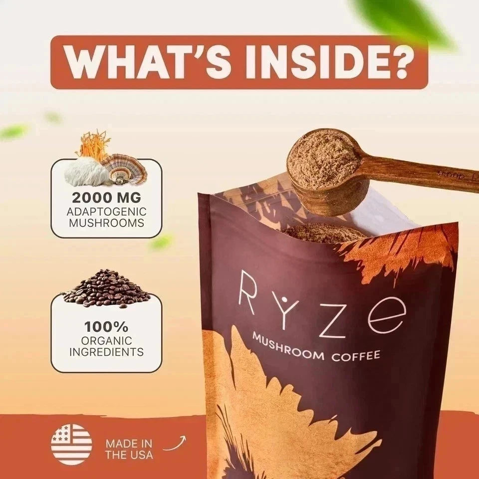 RYZE Organic Mushroom Coffee – 30 Servings Instant Coffee Mix | New | Free Shipping